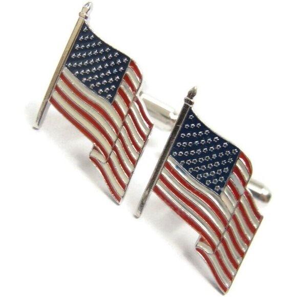 American Flag Cufflinks Shirt Formal Wedding Accessories Tux Vintage IOB - Picture 1 of 16